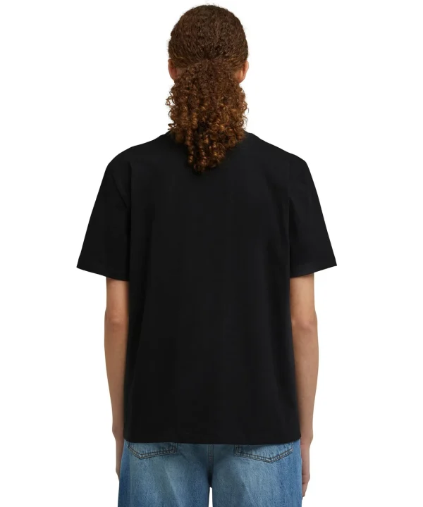 MSGM T-Shirt Girocollo In Cotone Con Logo Multicolor Corsivo Ricamato Black Fashion