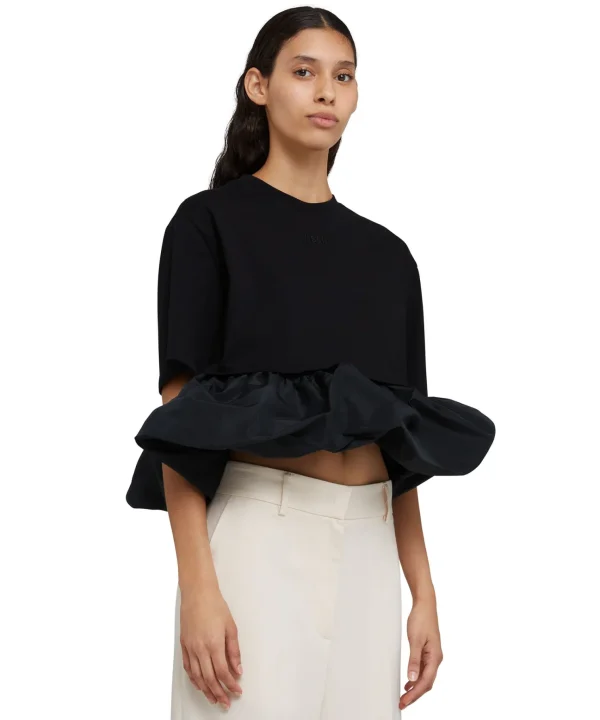 MSGM T-Shirt Girocollo In Cotone Con Balza In Taffeta Black Cheap