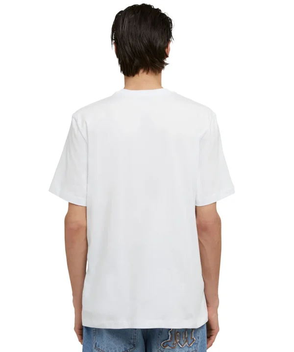 MSGM T-Shirt Girocollo In Cotone Con Logo Pennellato Posizionato Sul Collo White Cheap