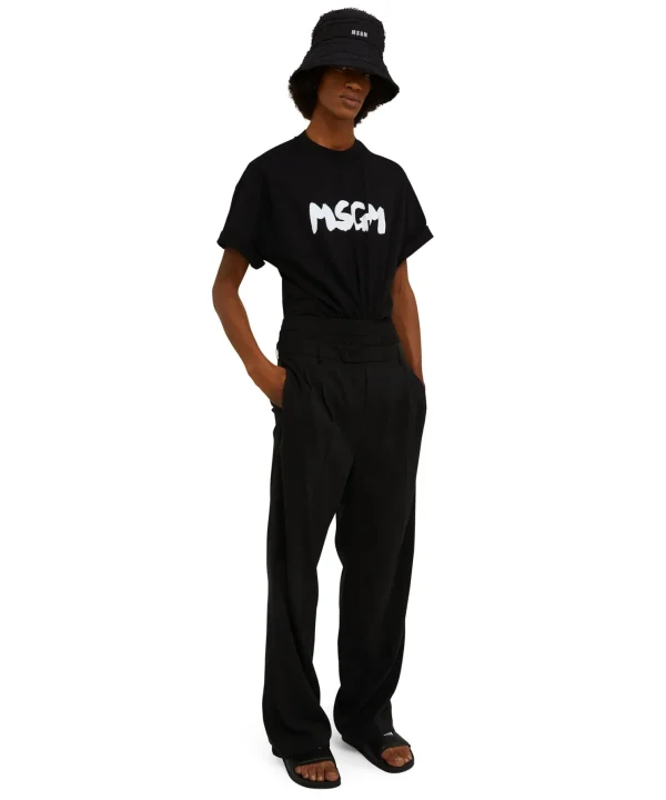 MSGM T-Shirt Girocollo In Cotone Con Nuovo Logo Pennellato Black Hot