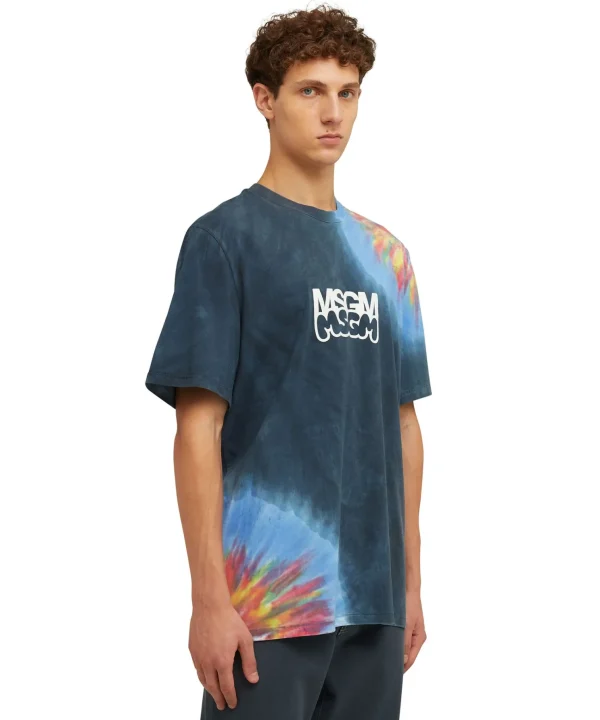 MSGM T-Shirt Girocollo In Cotone Tie Dye Con Logo E Grafica Burro Studio X Blue Fashion