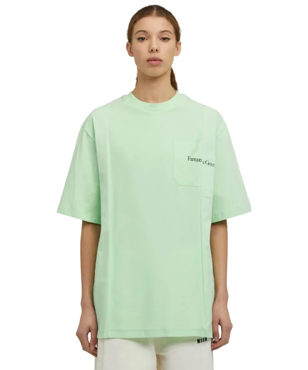 MSGM T-Shirt Girocollo In Cotone Organico Della Capsule Fantastic Green Light Green Fashion