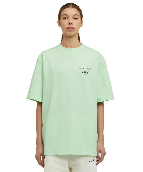 MSGM T-Shirt Girocollo In Cotone Organico Della Capsule Fantastic Green Light Green Cheap