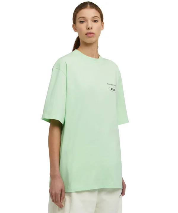 MSGM T-Shirt Girocollo In Cotone Organico Della Capsule Fantastic Green Light Green Cheap