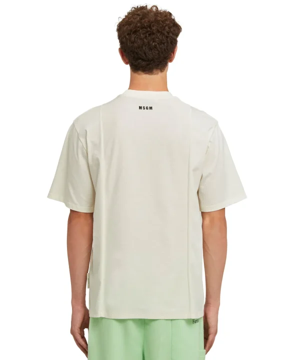 MSGM T-Shirt Girocollo In Cotone Organico Della Capsule Fantastic Green Cream Best Sale