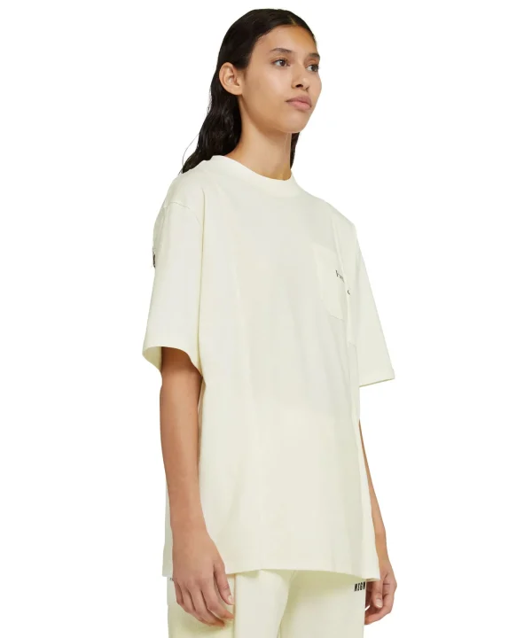 MSGM T-Shirt Girocollo In Cotone Organico Della Capsule Fantastic Green Cream Best Sale