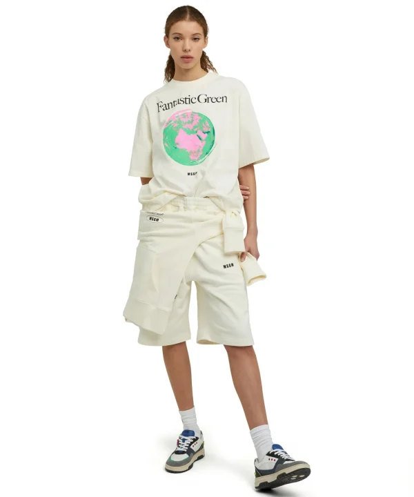 MSGM T-Shirt Girocollo In Cotone Organico Della Capsule Fantastic Green Cream Sale