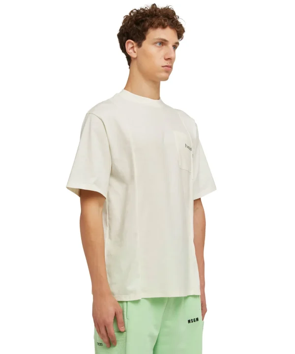 MSGM T-Shirt Girocollo In Cotone Organico Della Capsule Fantastic Green Cream Best Sale