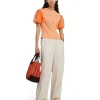 MSGM T-Shirt Girocollo In Tinta Unita In Cotone Con Maniche In Tulle Orange Outlet