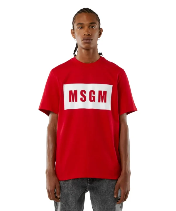 MSGM T-Shirt In Cotone Con Box Logo Red Clearance