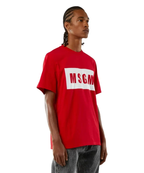 MSGM T-Shirt In Cotone Con Box Logo Red Clearance