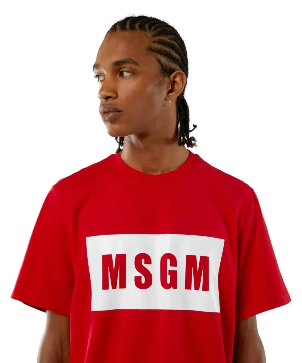 MSGM T-Shirt In Cotone Con Box Logo Red Clearance