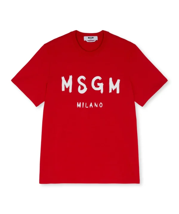 MSGM T-Shirt In Cotone Con Logo Pennellato Red Outlet