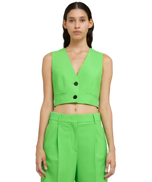 MSGM Vest Crop In Fresco Lana Tinta Unita Green Cheap