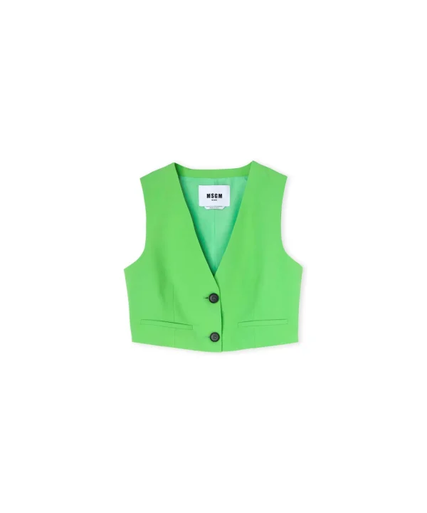 MSGM Vest Crop In Fresco Lana Tinta Unita Green Cheap