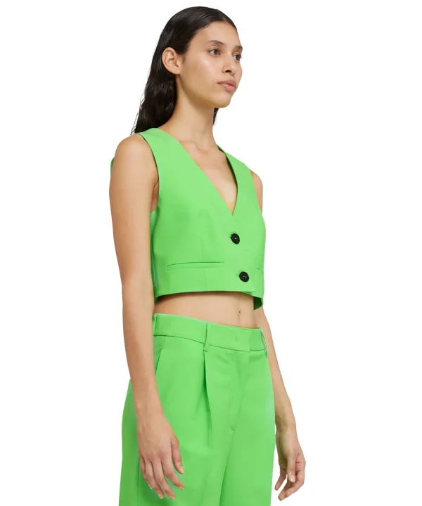 MSGM Vest Crop In Fresco Lana Tinta Unita Green Cheap